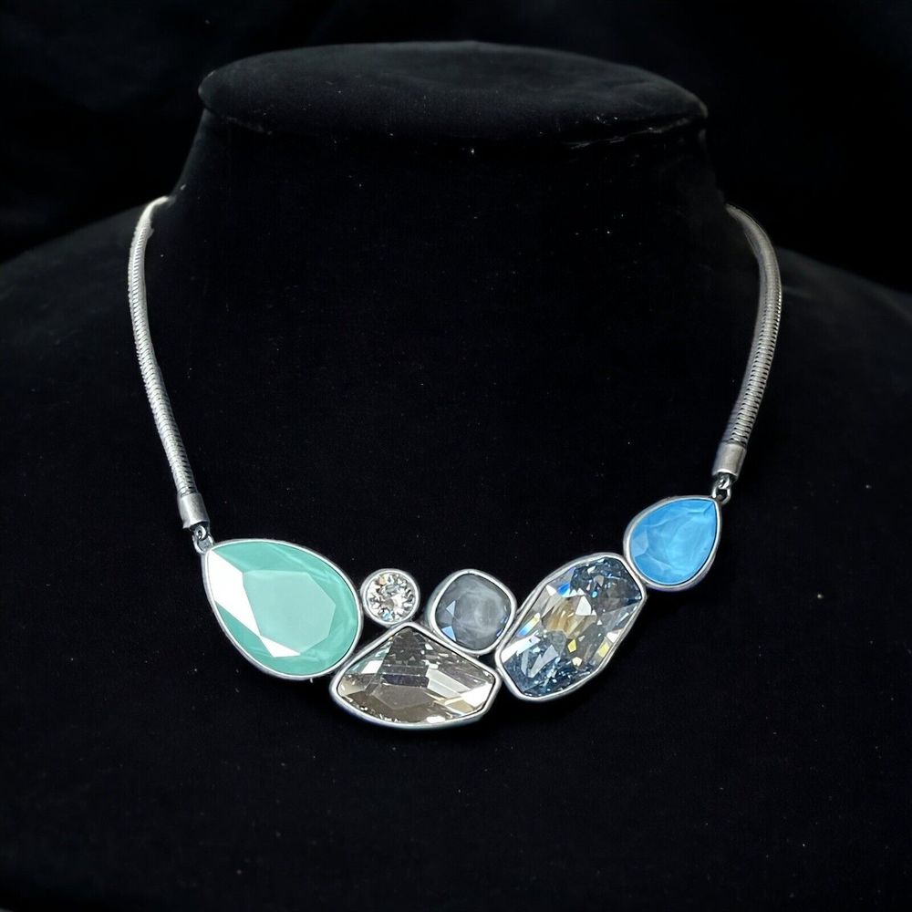 Touchstone Crystal By SWAROVSKI Ocean Blue Sea-foam Green Clear Crystal Necklace